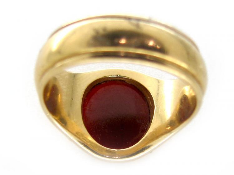18ct Gold Banded Carnelian Signet Ring