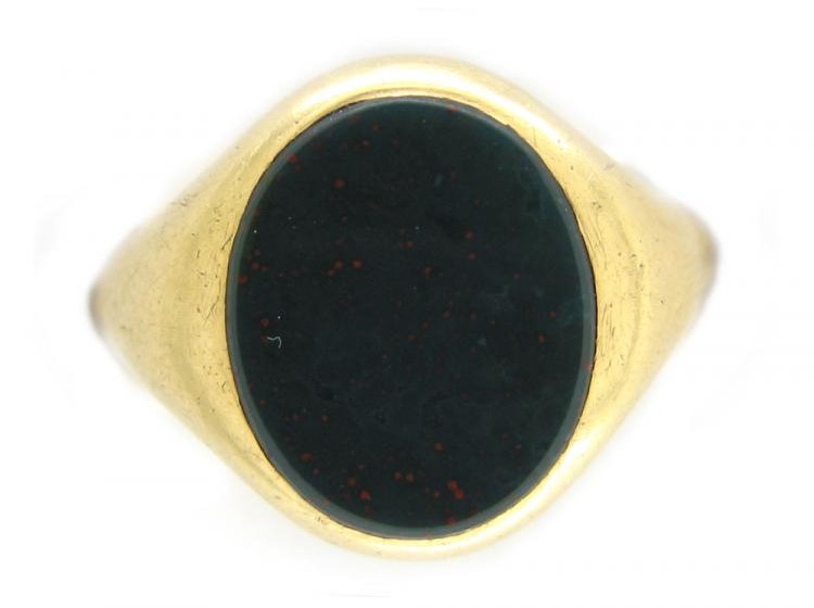 18ct Gold Bloodstone Uncarved Signet Ring
