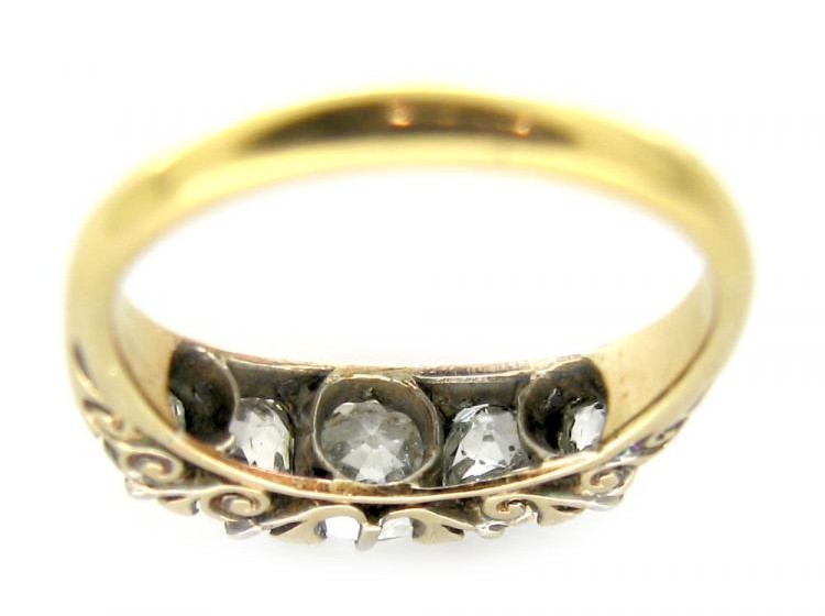 Diamond Half-Hoop Carved Ring