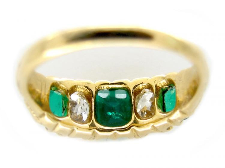 Emerald & Diamond Half-Hoop Ring