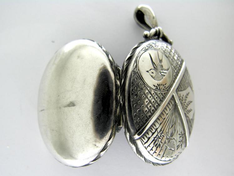 Silver Swallow & Butterfly Locket (613B) | The Antique Jewellery Company