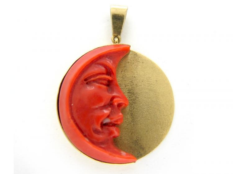 Coral Man in Moon Pendant