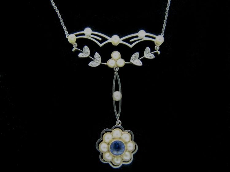 Sapphire Pearl Diamond Necklace