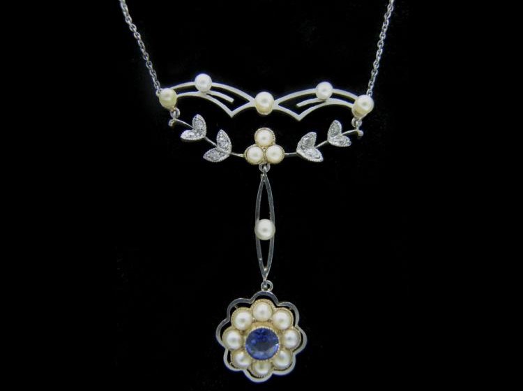 Sapphire Pearl Diamond Necklace