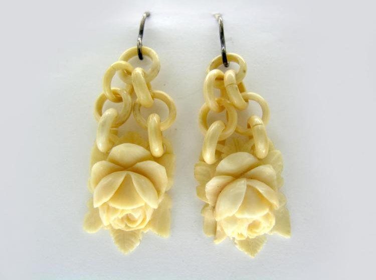 Carved Ivory Drop Earrings