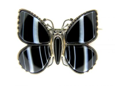 Banded Sardonyx Silver Butterfly