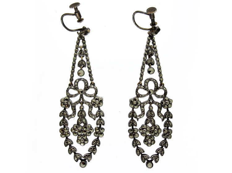 Silver Marcasite Drop Earrings (0/0) | The Antique Jewellery Company