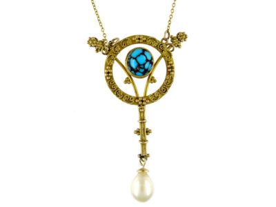 Turquoise Pearl Art Nouveau Pendant