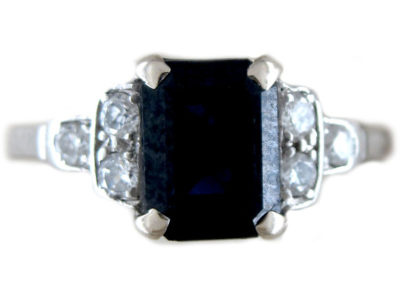 Baguette Sapphire & Diamond Art Deco Ring