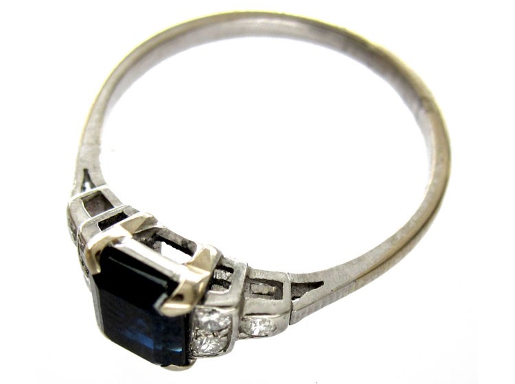 Baguette Sapphire & Diamond Art Deco Ring