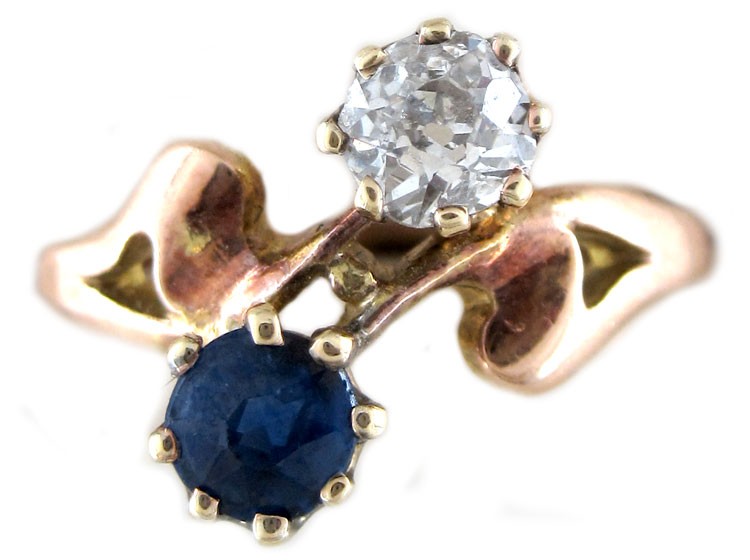 Sapphire & Diamond Art Nouveau Ring