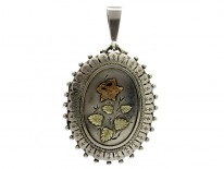 Silver Victorian Locket with 2 Colour Gold Applied Work