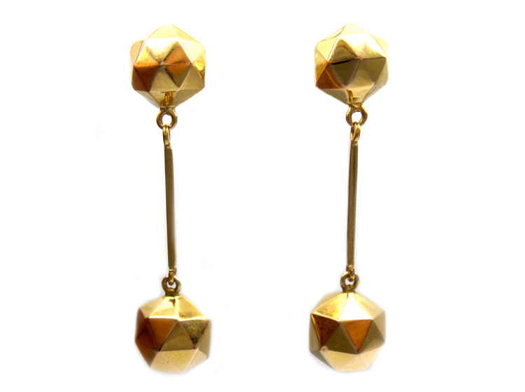 Gold Ball Drop Earrings (92B) The Antique Jewellery Company