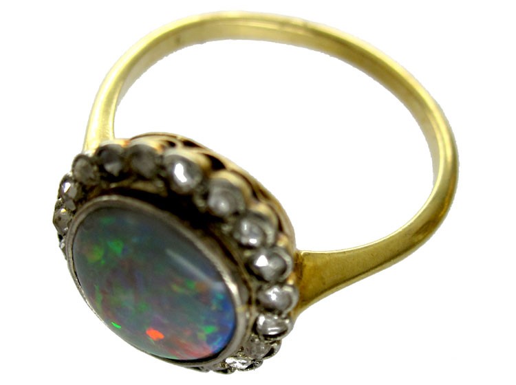 Harlequin Black Opal Diamond Ring