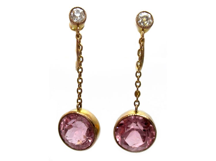 Pink Tormaline Diamond Drop Earrings