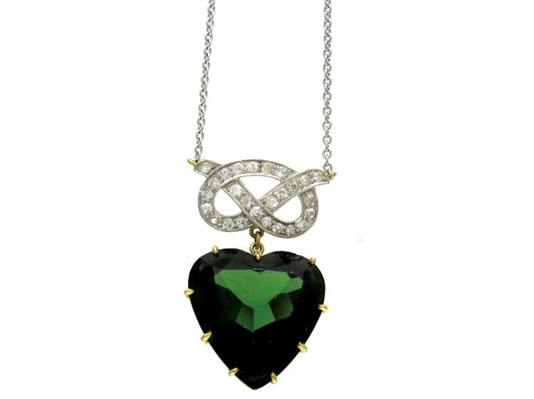 Green Tourmaline & Diamond Heart Pendant
