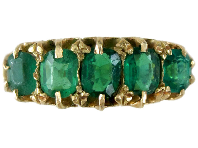 Emerald Five Stone Ring (147B) | The Antique Jewellery Company