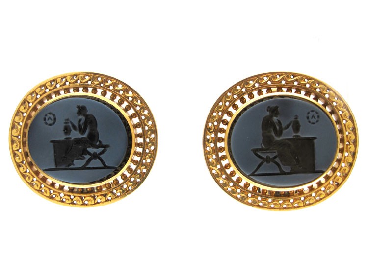 Regency Hardstone Classical 15ct Gold Earrings