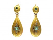 Emerald & Diamond Victorian 18ct Gold Earrings