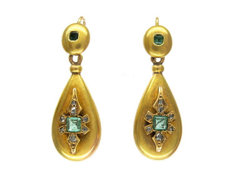 Emerald & Diamond Victorian 18ct Gold Earrings (36B) | The Antique ...
