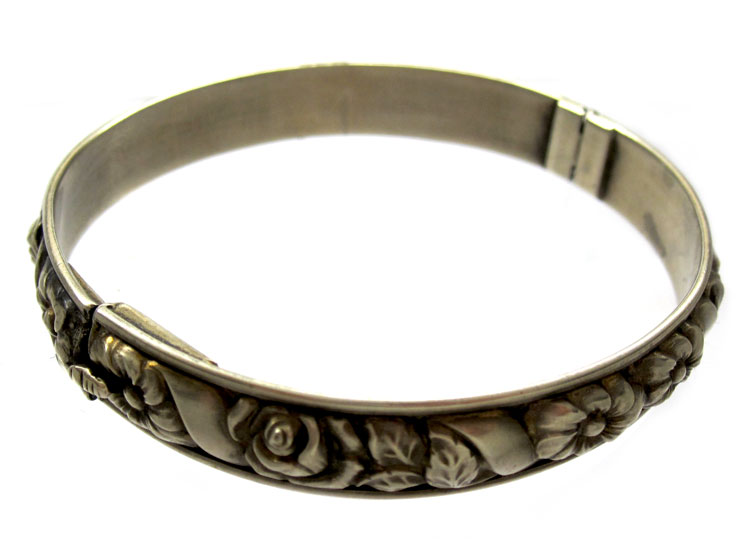 Silver Gilt Flower Motif Bangle (619B) | The Antique Jewellery Company