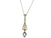 Aquamarine & Pearl 15ct Gold & Platinum Pendant on Chain