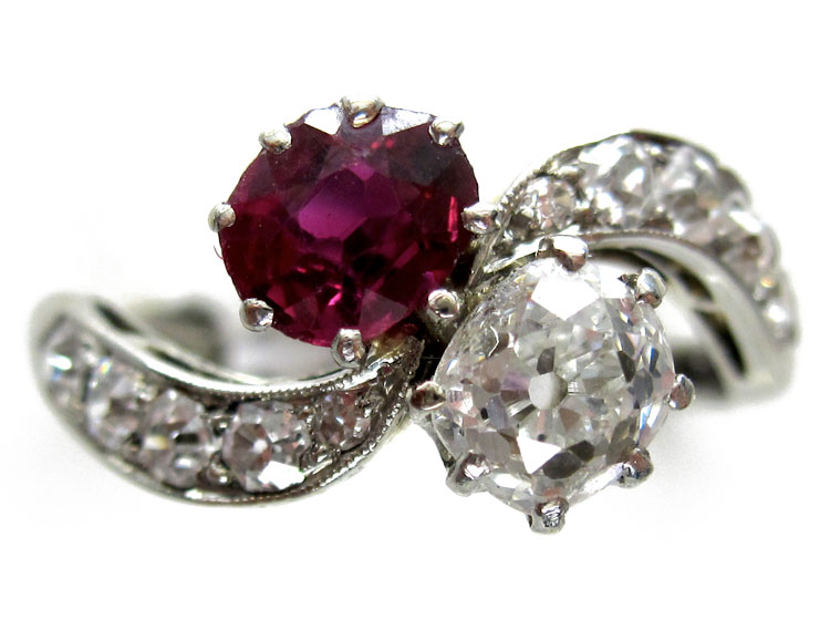 ruby and diamond crossover ring