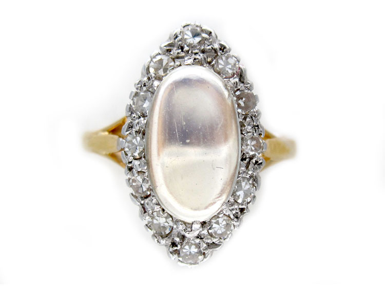 Moonstone Diamond 18ct Gold Ring (127B) | The Antique Jewellery Company