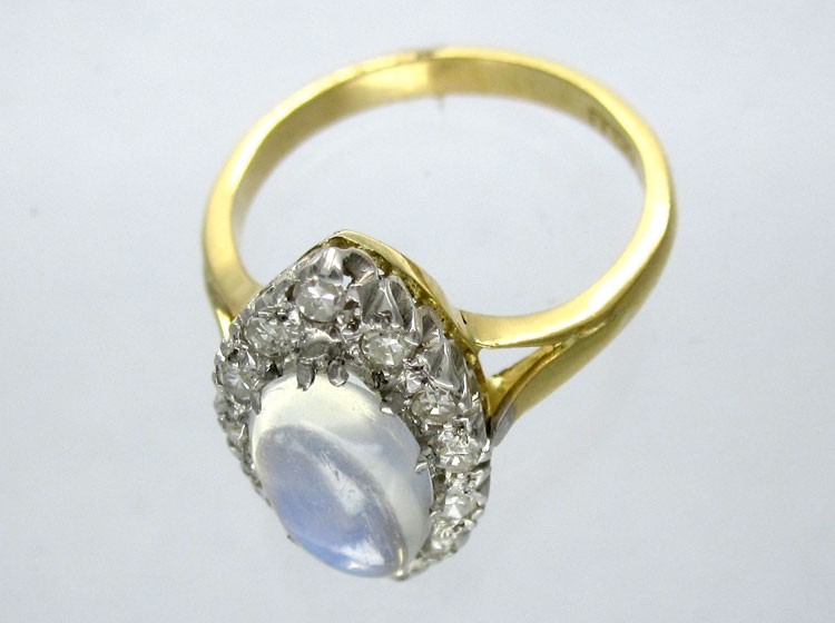Moonstone Diamond 18ct Gold Ring