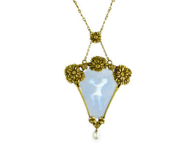 French 18ct Gold Pâte De Verre Art Nouveau Pendant