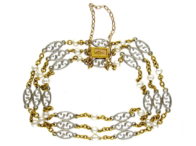 18ct Gold & Platinum Natural Pearl Bracelet