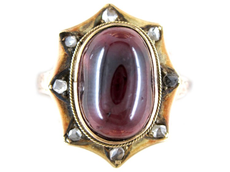 Cabochon Garnet Diamond Ring