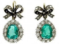 Emerald Diamond Bow & Pear Shape Drop Earrings