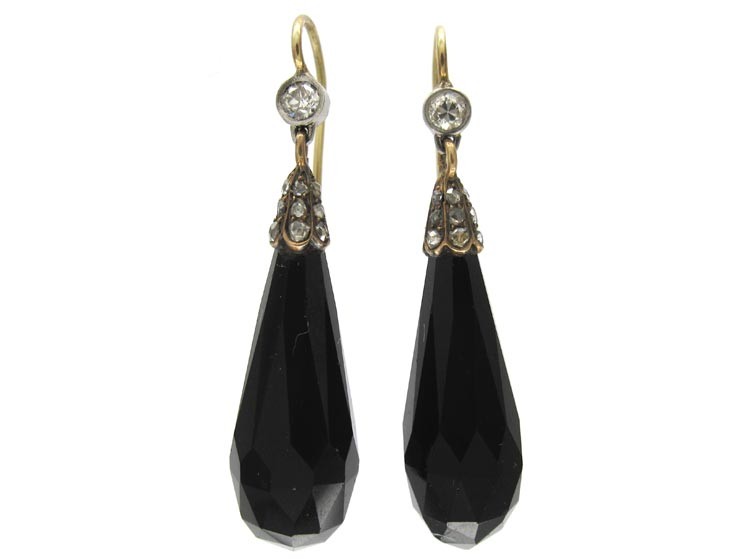 Art Deco Onyx & Rose Diamond Drop Earrings