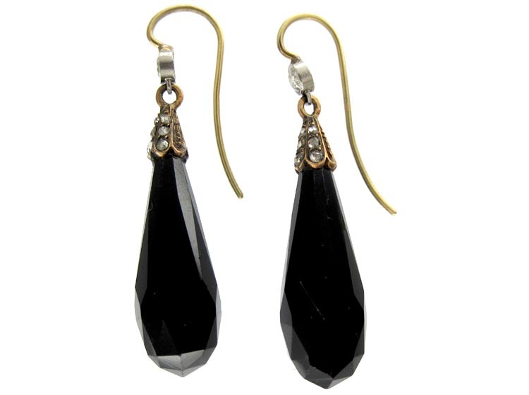 Art Deco Onyx & Rose Diamond Drop Earrings