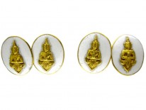 Buddha 18ct White Enamel Cufflinks