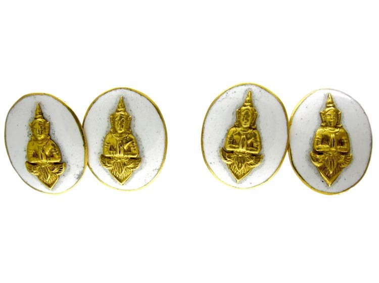 Buddha 18ct White Enamel Cufflinks