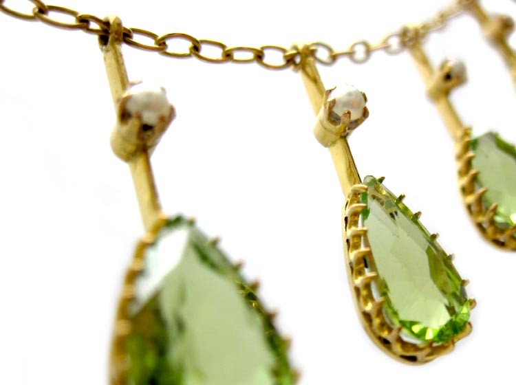 Peridot & Natural Pearl Drops Necklace