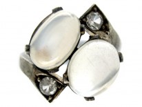Silver Moonstone & Paste Crossover Ring