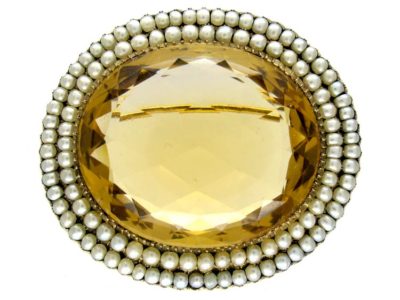 Citrine Natural Pearl Georgian Brooch