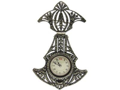 Art Deco Marcasite & Silver Brooch with Watch