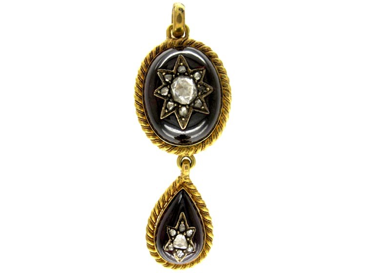 Cabochon Garnet Diamond 18ct Gold Pendant