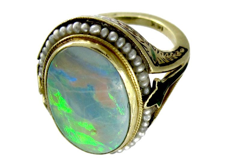 Opal Enamel Art Nouveau Ring