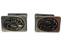 Mid Century Silver Rectangular Cufflinks With Floral Swirls, Designed by Henry Pilstrup for Georg Jensen