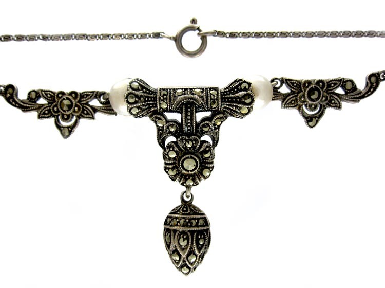 Marcasite Silver Pendant Necklace