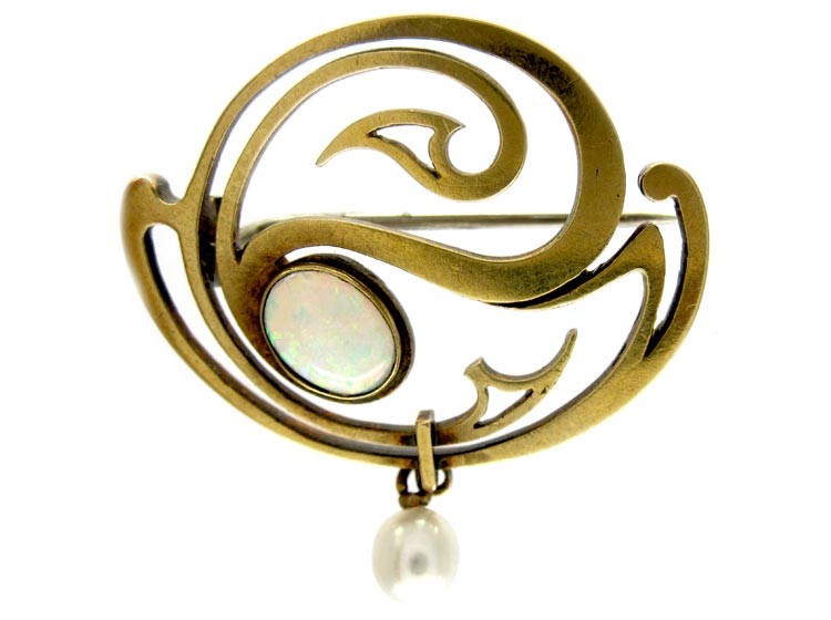Art Nouveau 15ct Gold & Opal Set Brooch