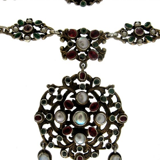 Austro-Hungarian Garnet & Blister Pearl Pendant Necklace