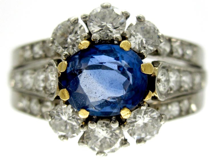 French Sapphire & Diamond Art Deco Ring