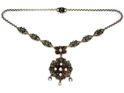 Austro-Hungarian Garnet & Blister Pearl Pendant Necklace