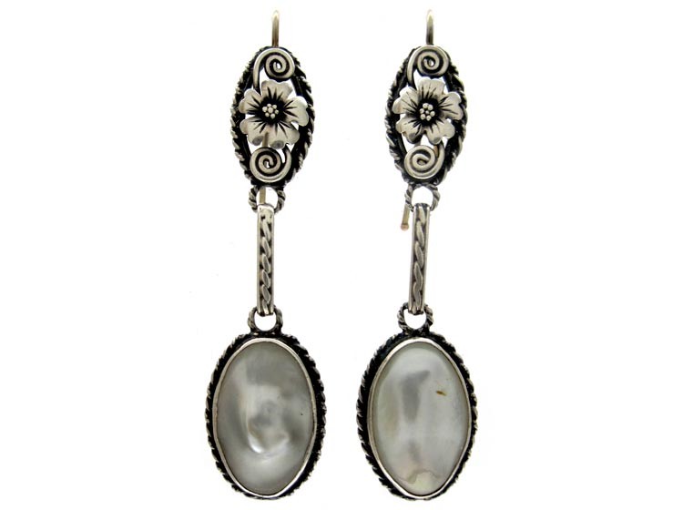 Arts & Crafts Silver & Blister Pearl Earrings
